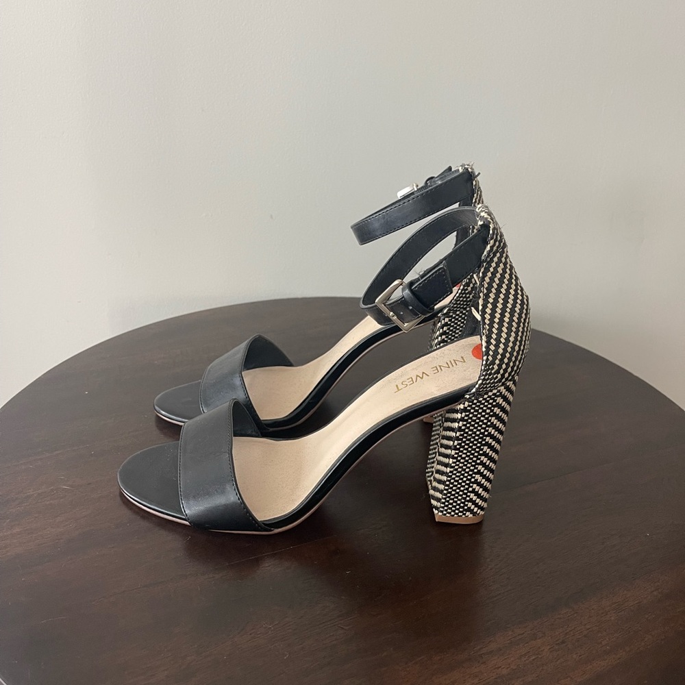 NINE WEST Tribal Braided Black Block Heel 9.5